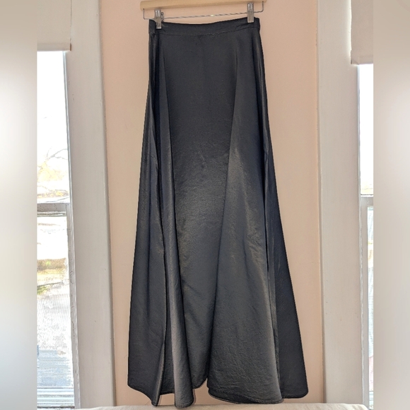Vintage Formal Floor Length Maxi Skirt Satin Dark Grey Silver Chrome Small/Med - Picture 10 of 16